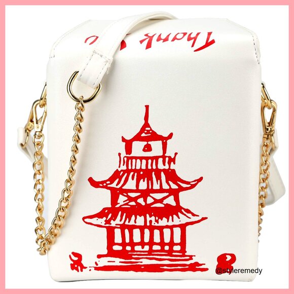 Polyurethane Tote Crossbody Bag with Pagoda Design, 6x5x7 Inches
